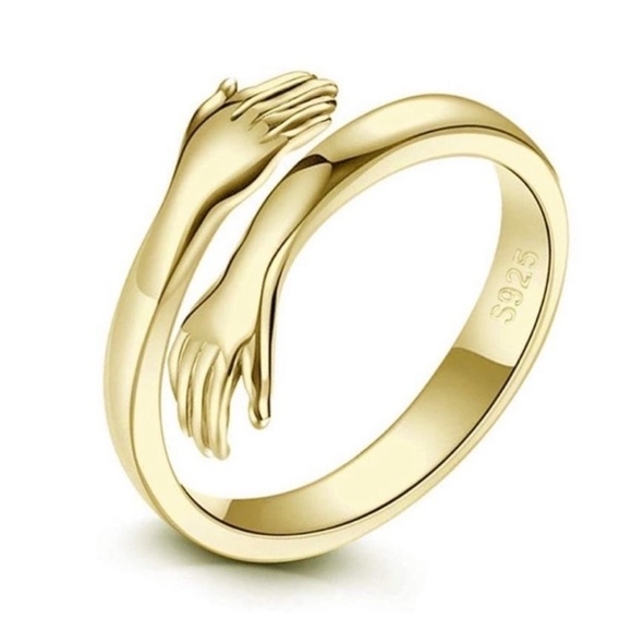 Hugging Hands 14k Gold /925 Ring Adjustable - Picture 3 of 3